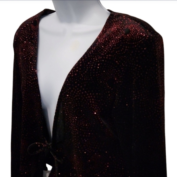 R & K Evening 2 Piece Set Dinner Jacket & Tank Red Metallic Sequin Top - Picture 4 of 11